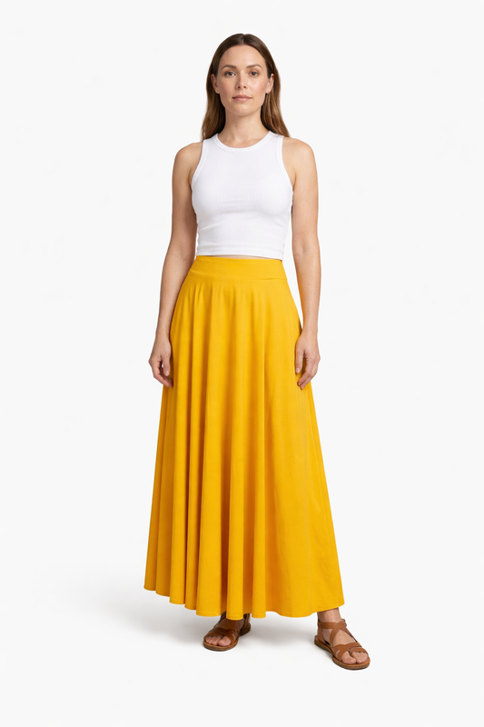 Women’s Maxi Skirt with High Waistband and A-line Design