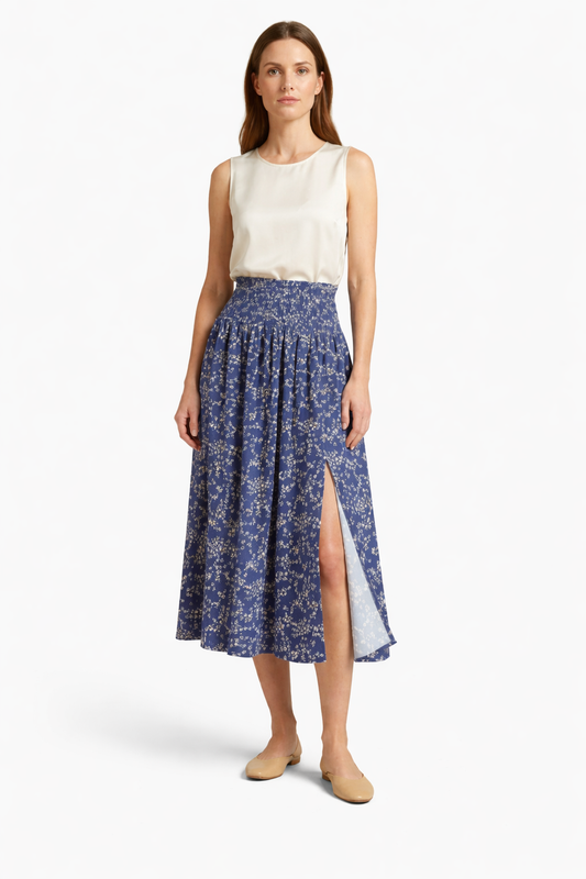 Women’s A‑Line Skirt with Floral Print and Side Split