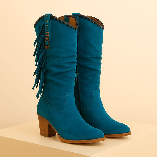 Sara | Women's Boho Western Cowboy Boots - Suede & Fringe