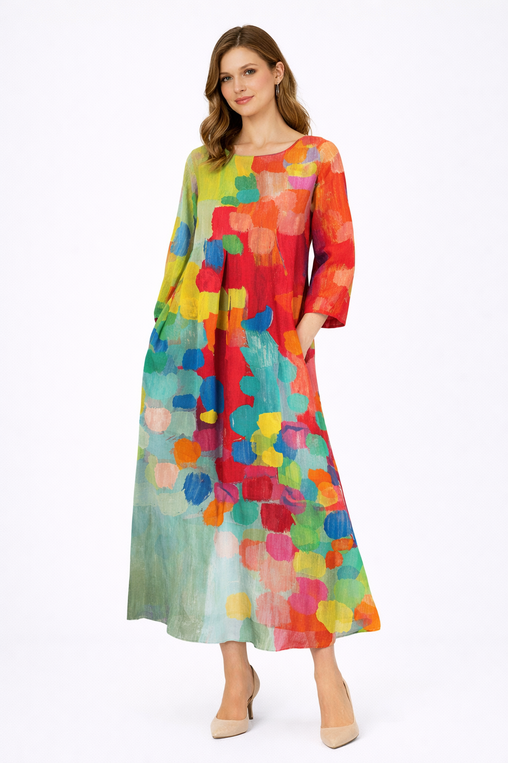 Women Abstract Floral Long Sleeve Maxi Dress
