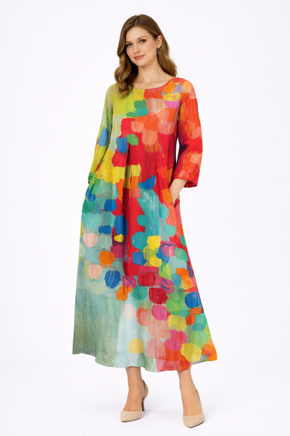 Women Abstract Floral Long Sleeve Maxi Dress
