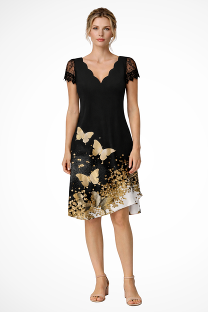 Women Lace Sleeve Midi Wedding Guest Dress