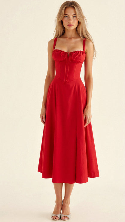 Women’s Corset Midi Dress Flowing Skirt