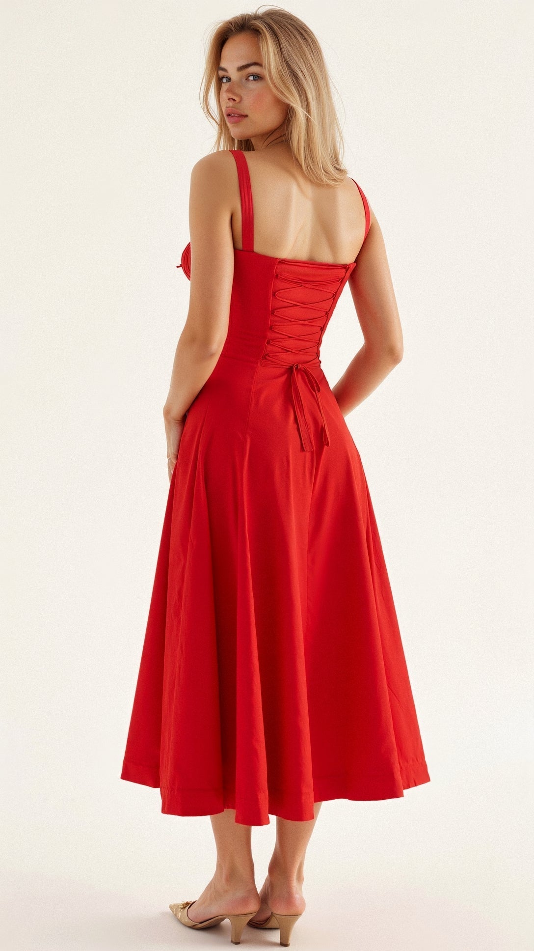 Women’s Corset Midi Dress Flowing Skirt