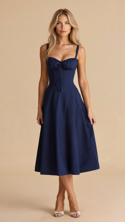 Women’s Corset Midi Dress Flowing Skirt