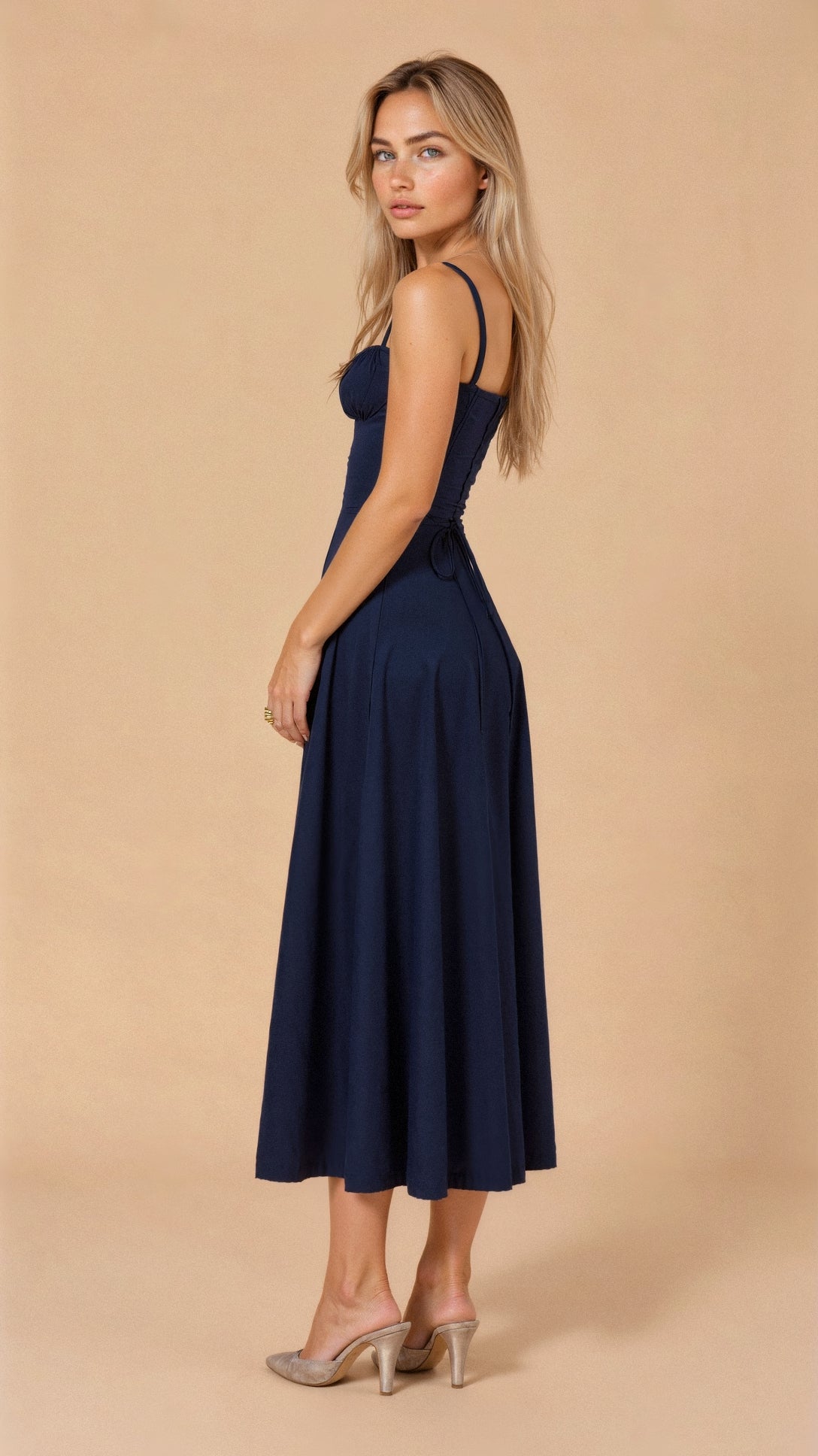 Women’s Corset Midi Dress Flowing Skirt