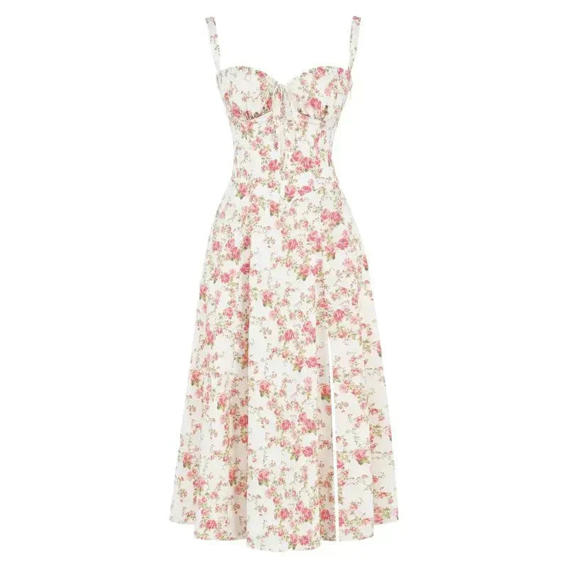 Women’s Corset Midi Dress Flowing Skirt