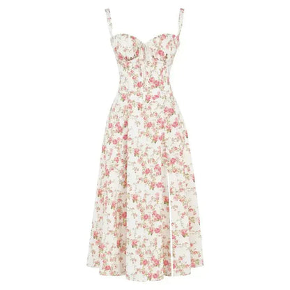 Women’s Corset Midi Dress Flowing Skirt