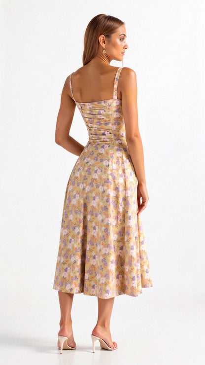 Women’s Corset Midi Dress Flowing Skirt