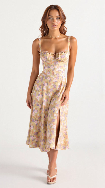 Women’s Corset Midi Dress Flowing Skirt