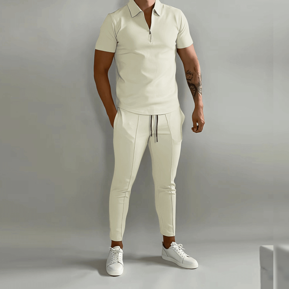 Elegant and Casual Polo Shirt and Trousers Set for Men