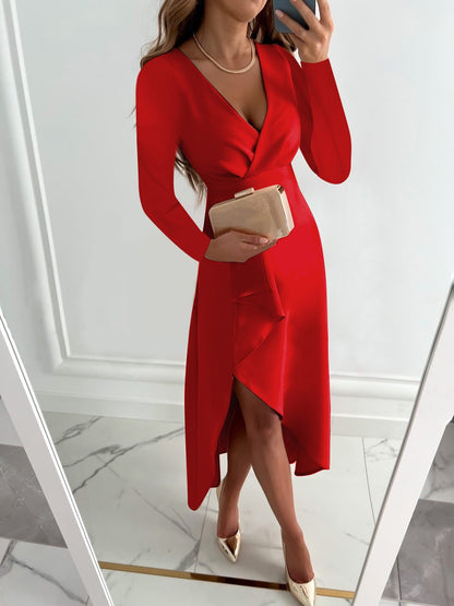 Women’s V Neck Sheath Midi Dress Slit
