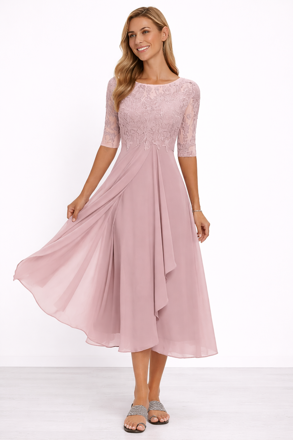 Women A Line Lace Midi Dress