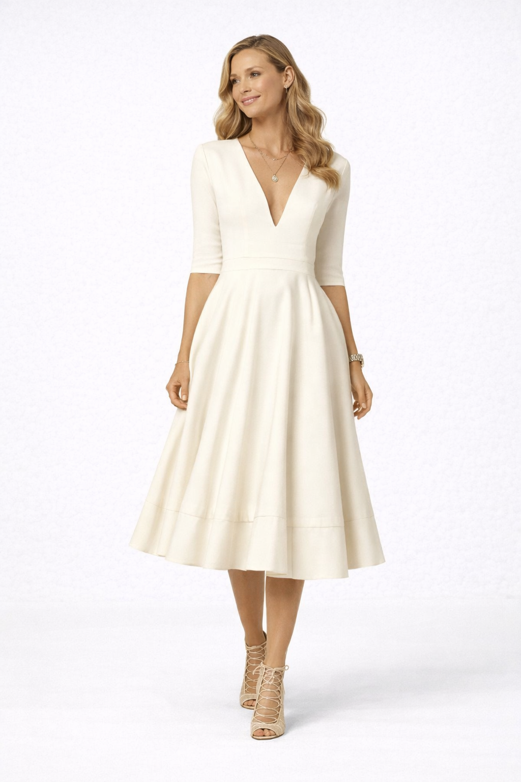 Women Ivoire Midi Dress Fitted Elegant Cut