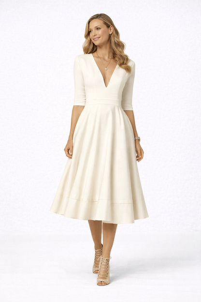Women Ivoire Midi Dress Fitted Elegant Cut