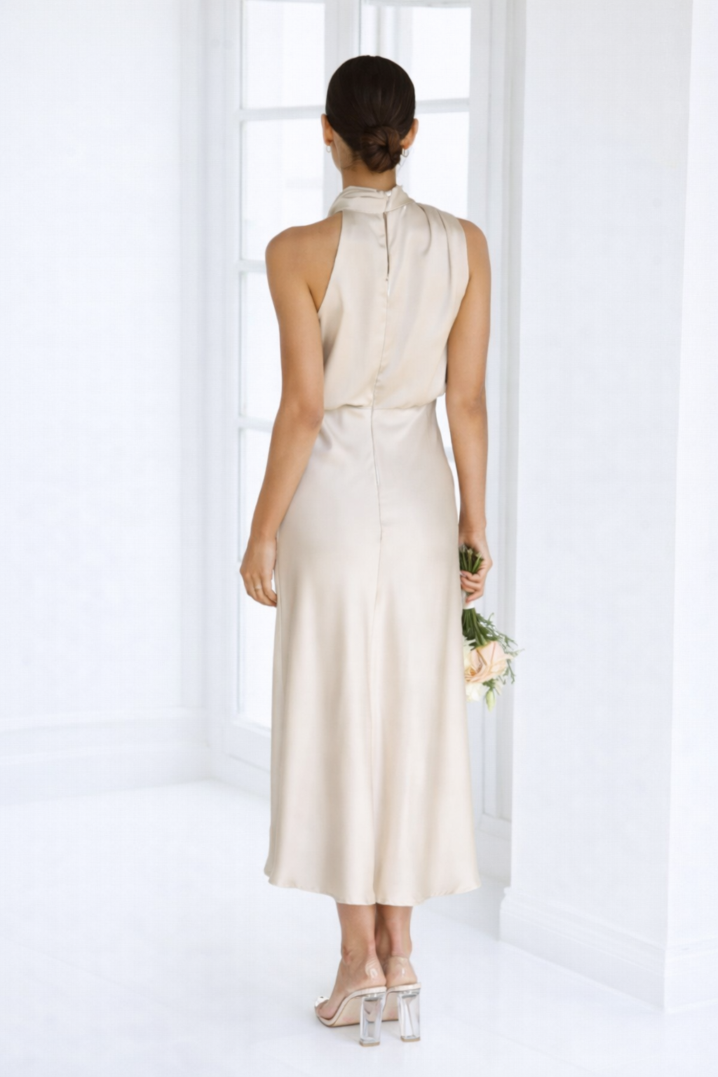 Women’s Elegant Halter Midi Dress Draped Neckline