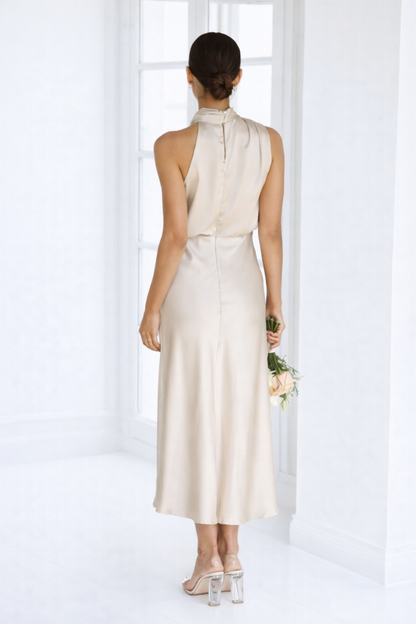 Women’s Elegant Halter Midi Dress Draped Neckline