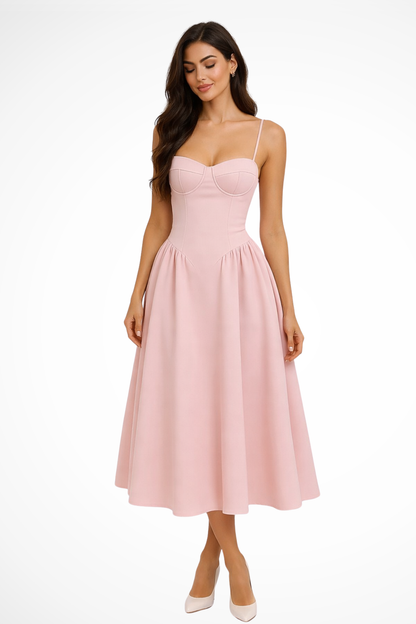 Women’s Corset Bodice A Line Elegant Midi Wedding Guests Dress