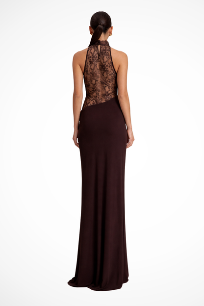 Women Halter Neck Lace Panel Sleeveless Wedding Guest Maxi Dress