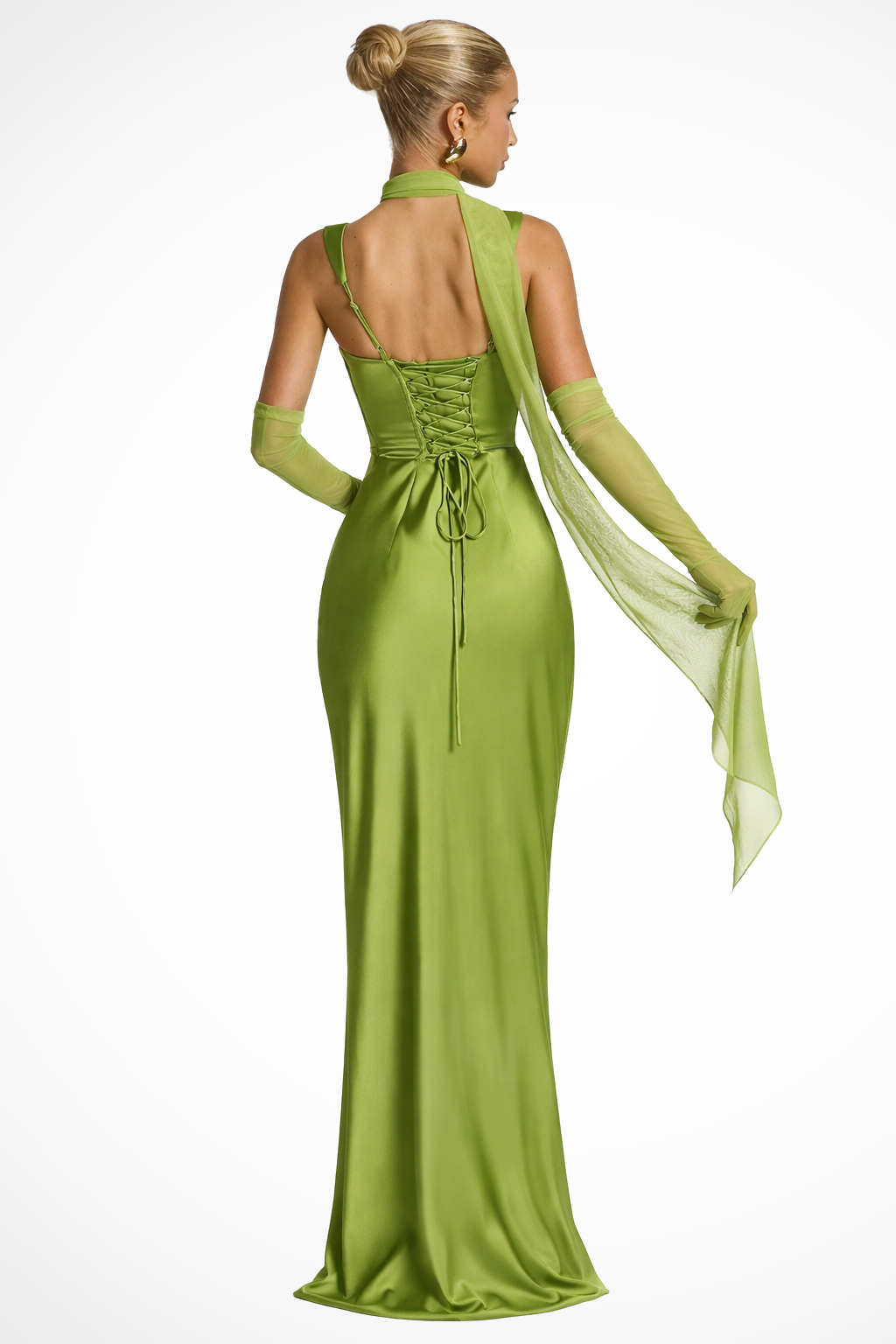 Women Square Neck Ruched Satin Maxi Wedding Guest Dress