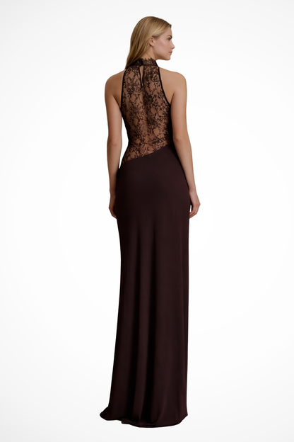 Women Halter Neck Lace Panel Sleeveless Wedding Guest Maxi Dress