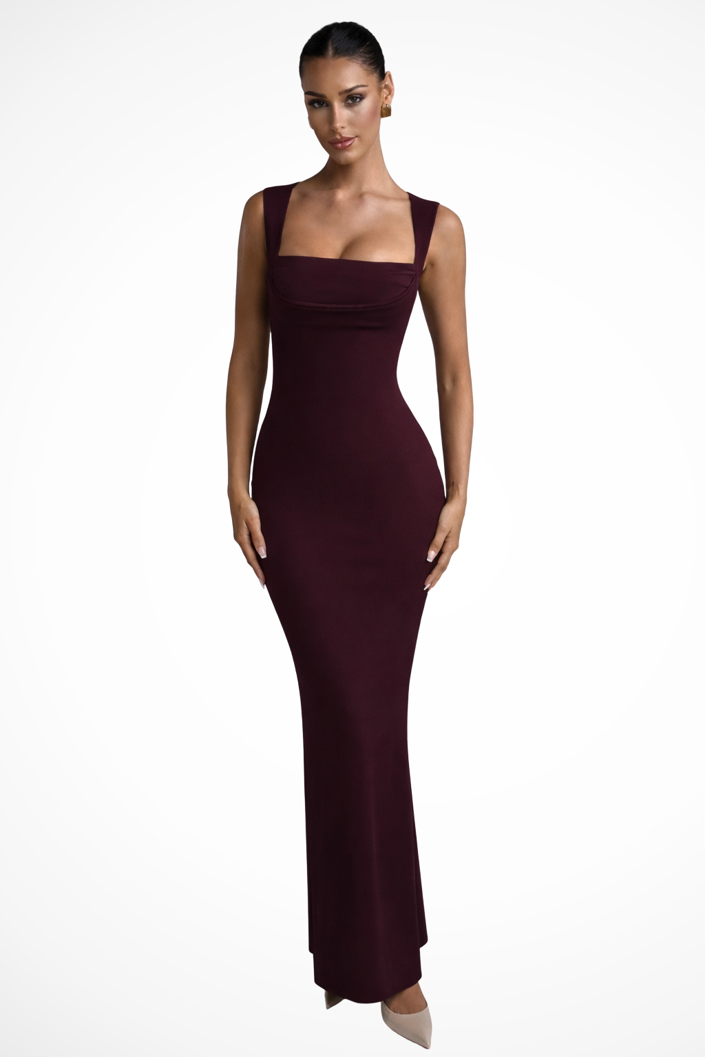 Women Square Neck Bodycon Wedding Guest Maxi Dress