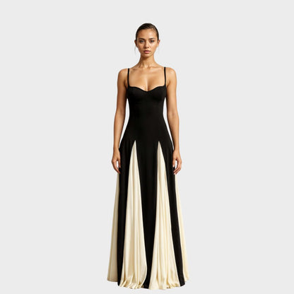 Women's Elegant Sweetheart Maxi Dress – Fitted Bodice, Two-Tone Formal Style