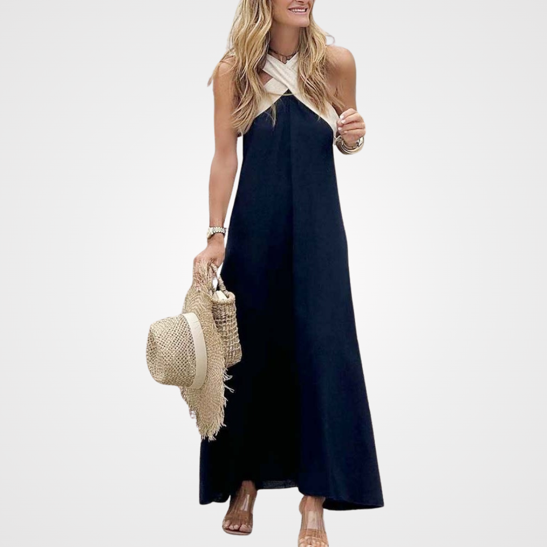 Women's Cross-Neck Halter Dress – A-Line, Lightweight, Casual Summer Style