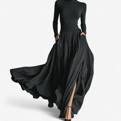 Women's High Waist Pleated Maxi Skirt & Fitted Shirt Set – Elegant Style
