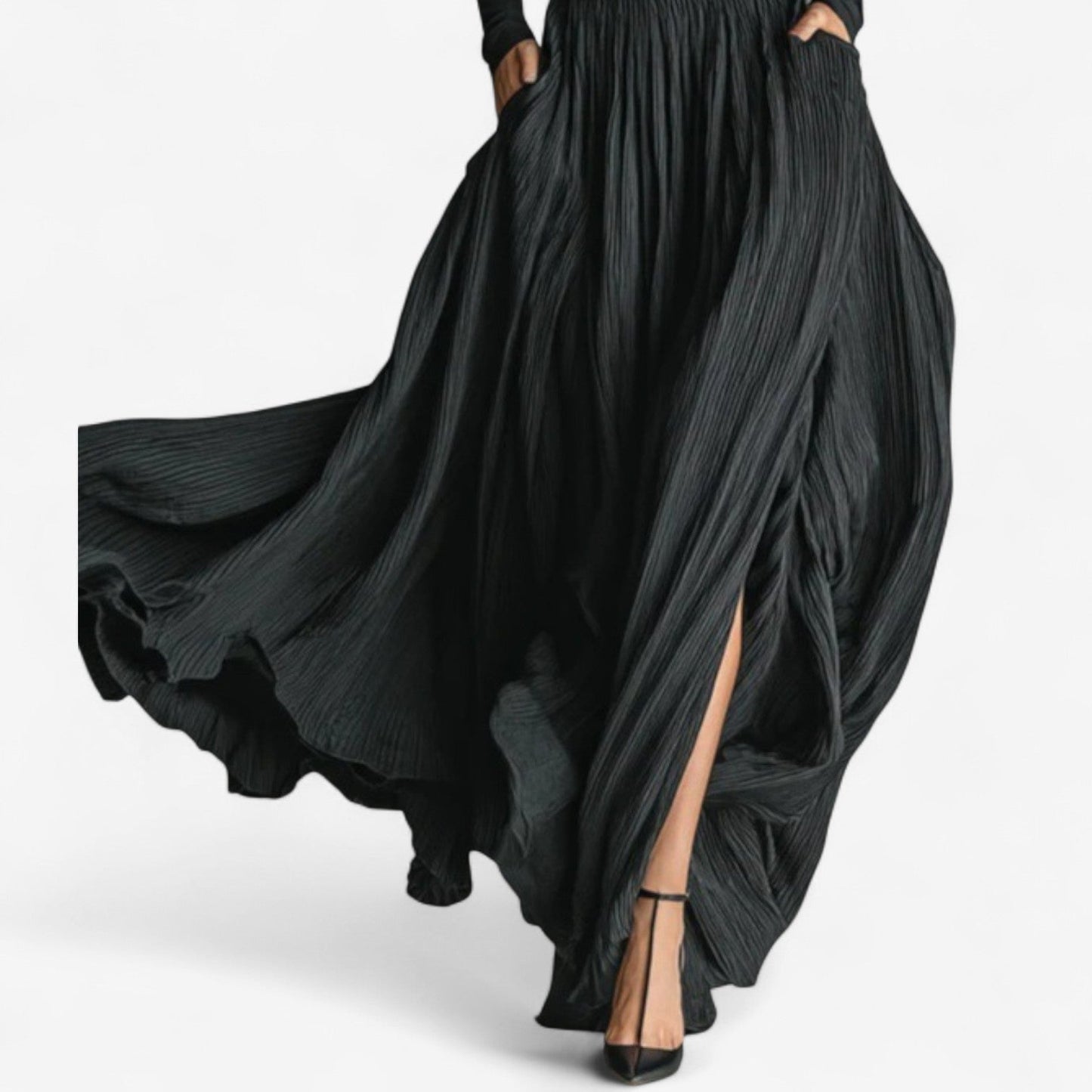 Women's High Waist Pleated Maxi Skirt & Fitted Shirt Set – Elegant Style