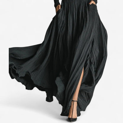 Women's High Waist Pleated Maxi Skirt & Fitted Shirt Set – Elegant Style