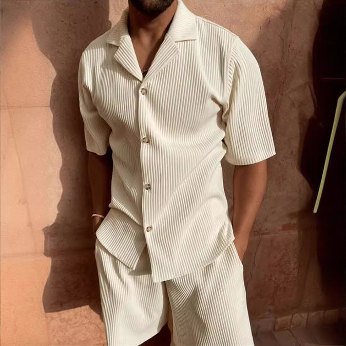 Casual Button-Up Shirt and Shorts Set for Men