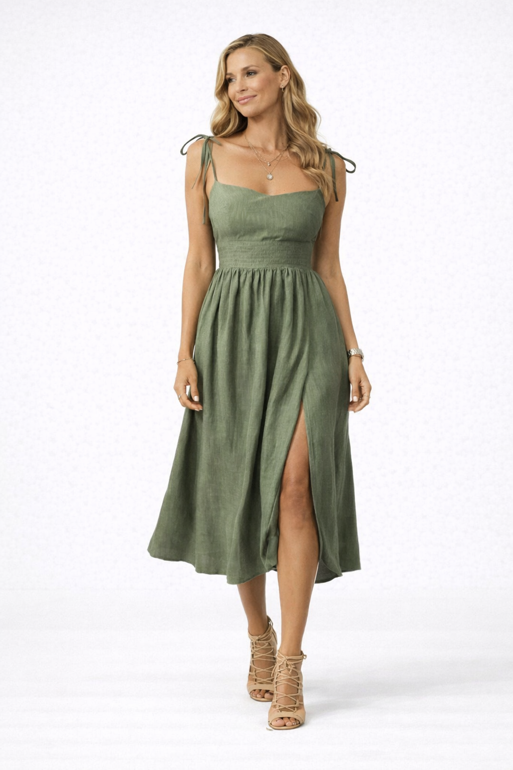 Women’s Midi Dress V Neck Open Back Slit