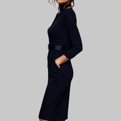 Women’s Long Sleeve Belted Sheath Midi Dress