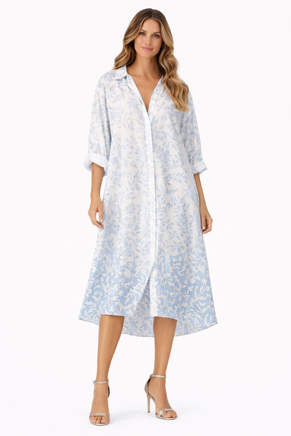 Women Casual Printed Shirt Midi Dress