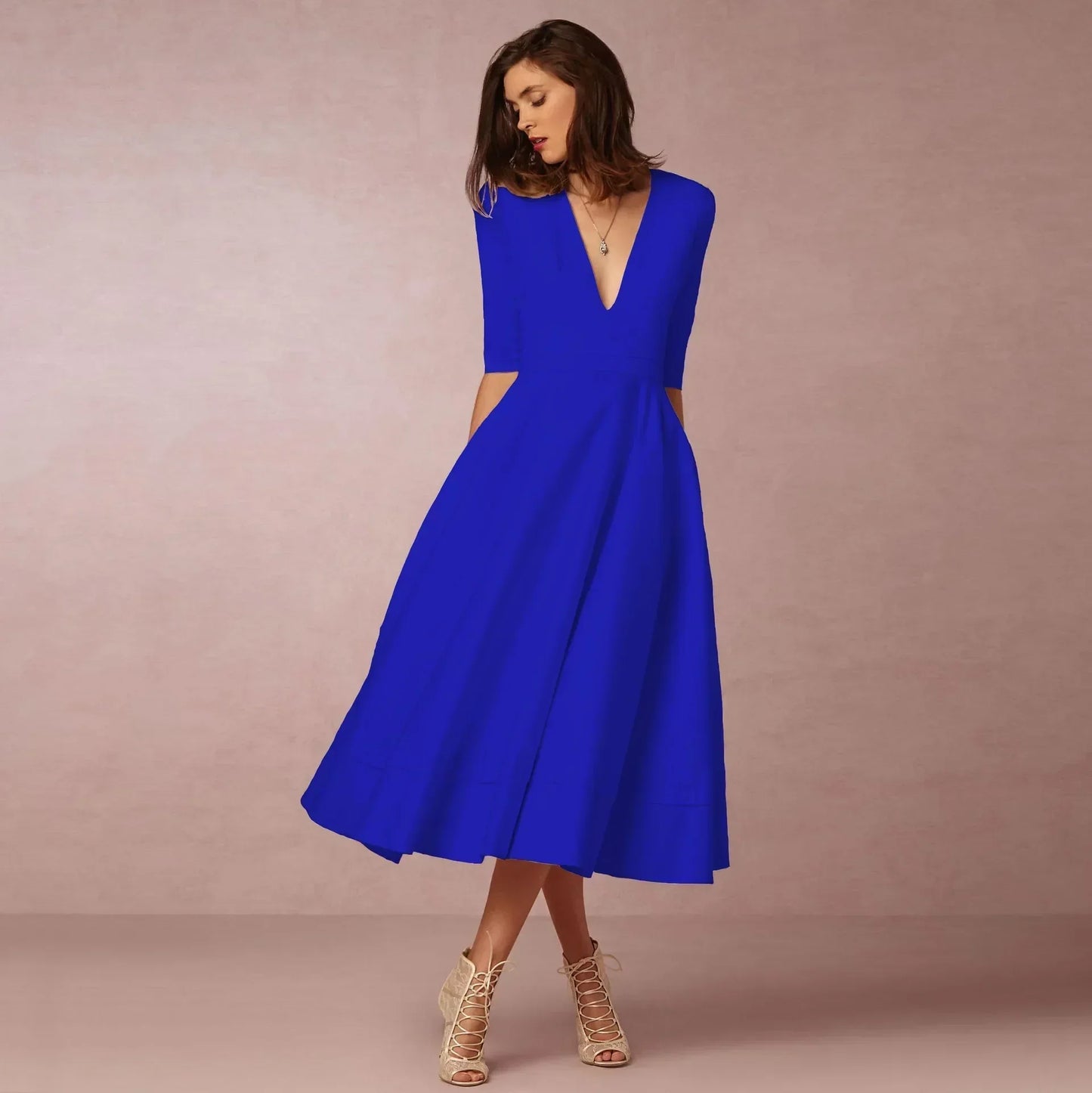 Women Ivoire Midi Dress Fitted Elegant Cut