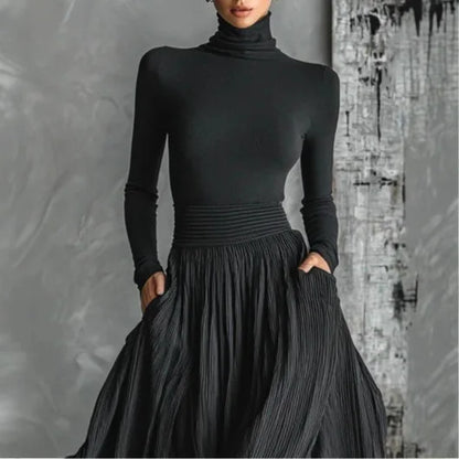 Women's High Waist Pleated Maxi Skirt & Fitted Shirt Set – Elegant Style
