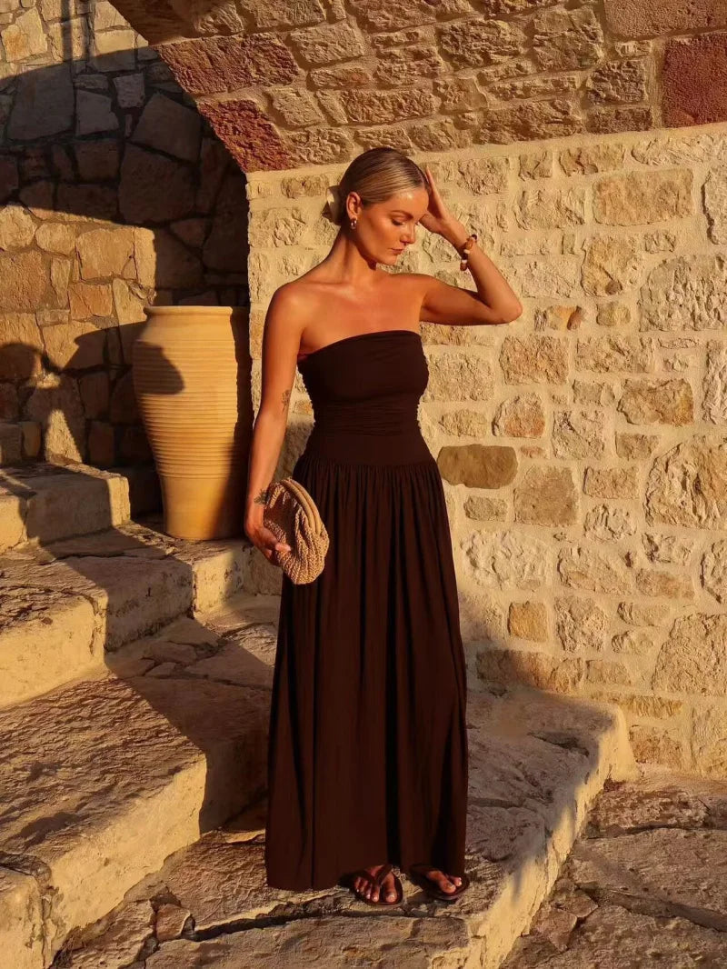 Women’s Strapless Pleated Maxi Summer Dress