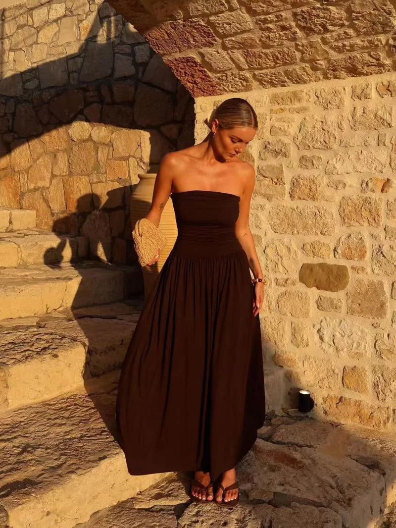Women’s Strapless Pleated Maxi Summer Dress