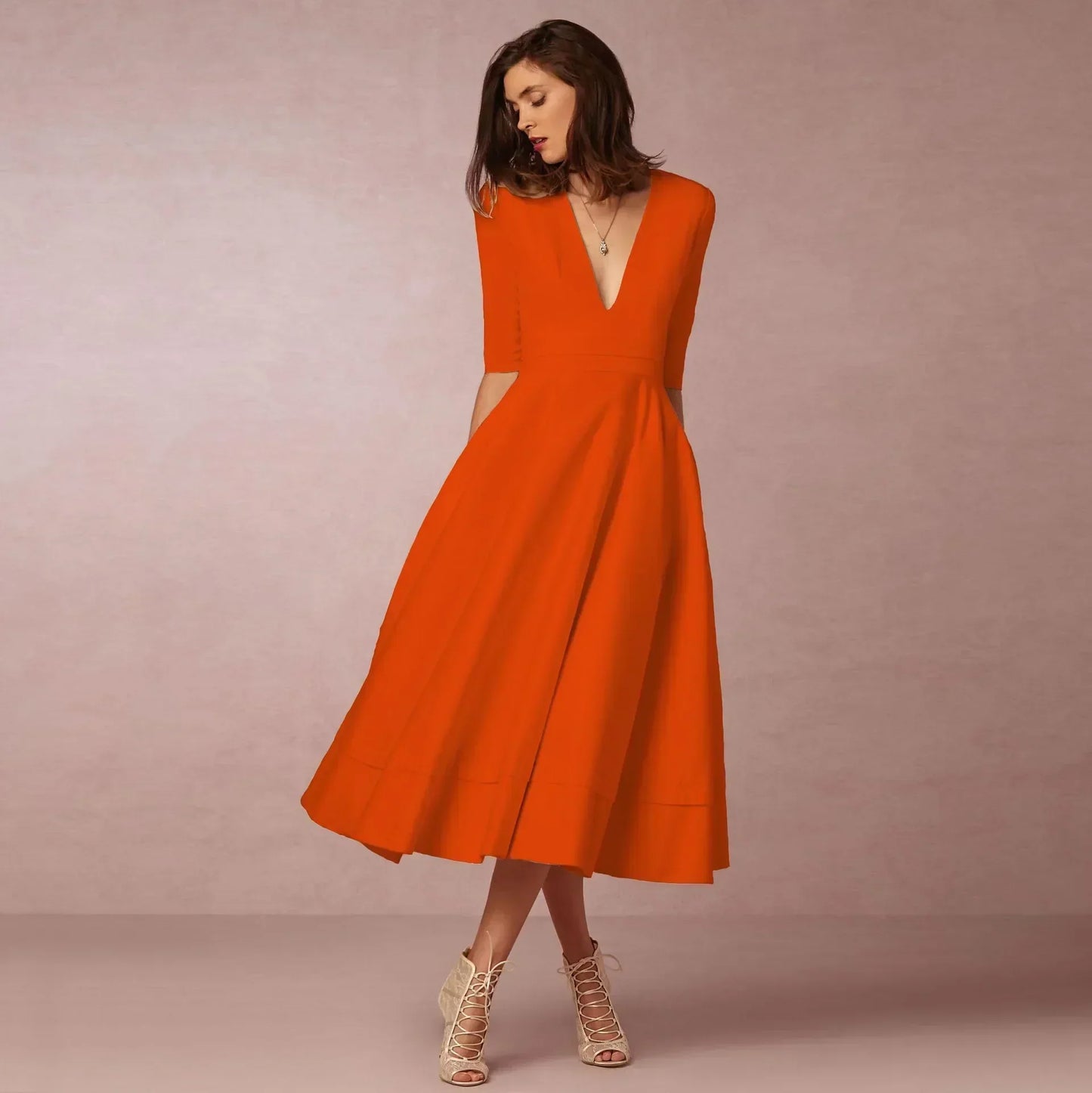 Women Ivoire Midi Dress Fitted Elegant Cut