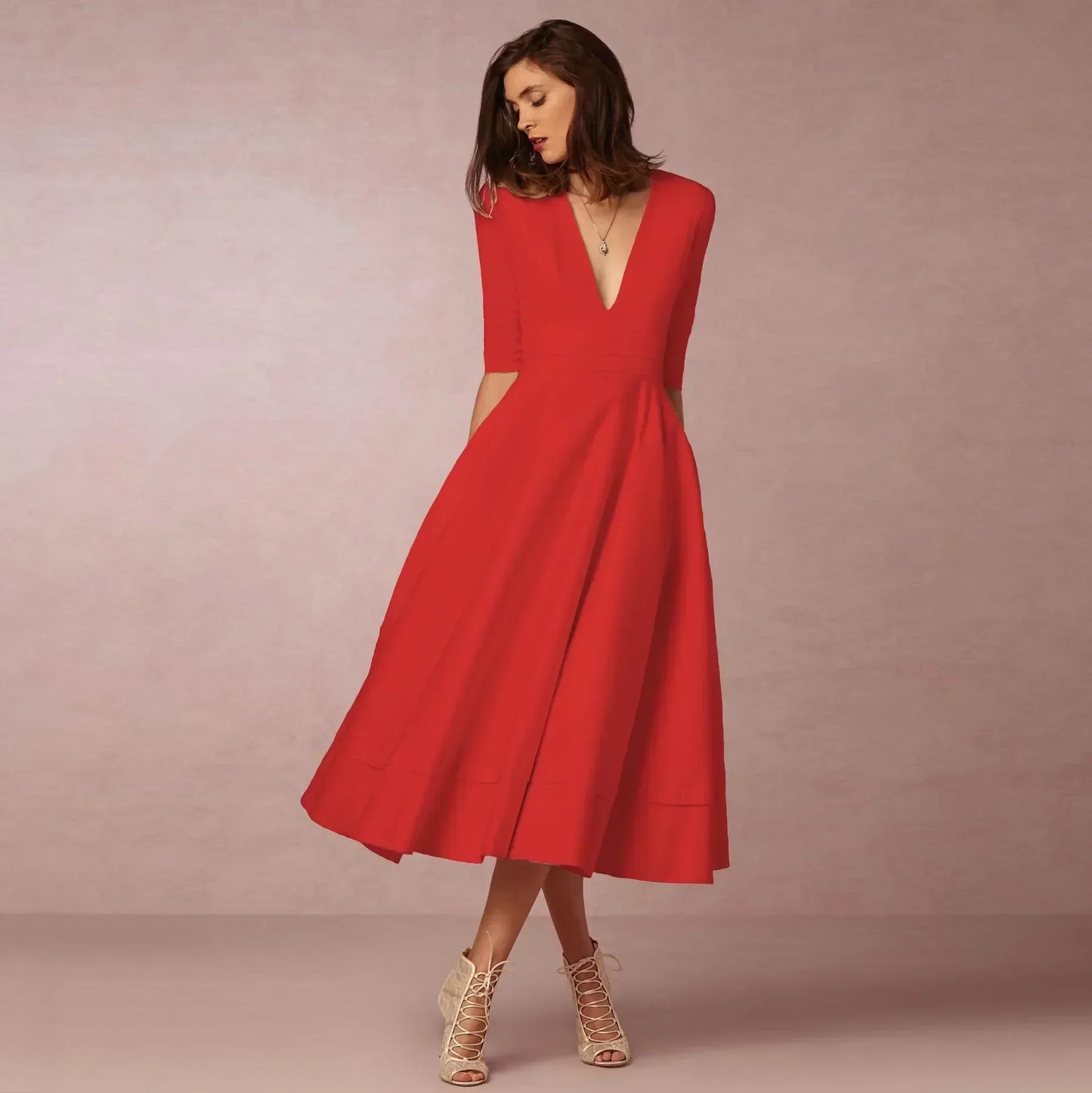 Women Ivoire Midi Dress Fitted Elegant Cut
