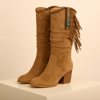 Sara | Women's Boho Western Cowboy Boots - Suede & Fringe