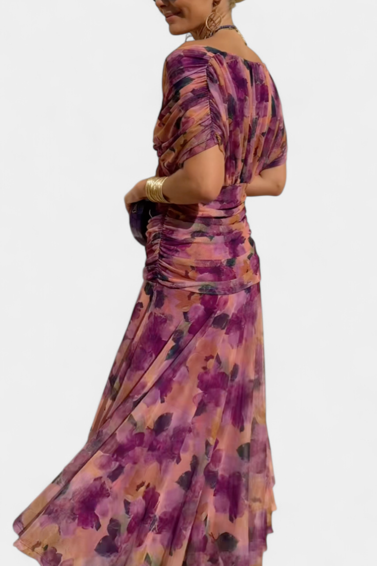 Women's Off-Shoulder Ruched Evening Dress – Flowing Skirt, Elegant Formal