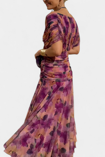 Women's Off-Shoulder Ruched Evening Dress – Flowing Skirt, Elegant Formal