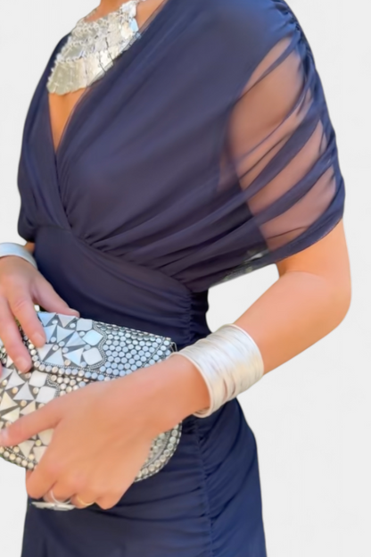 Women's Off-Shoulder Ruched Evening Dress – Flowing Skirt, Elegant Formal