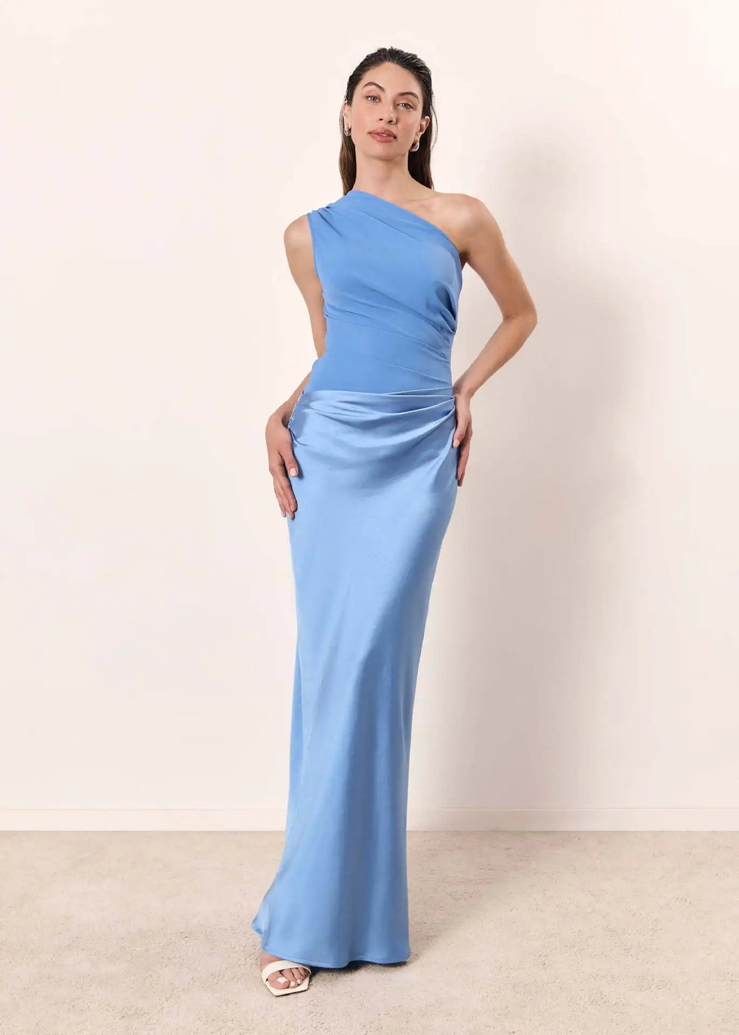 Women's One-Shoulder Satin Maxi Dress – Ruched Bodice, Elegant Formal Style