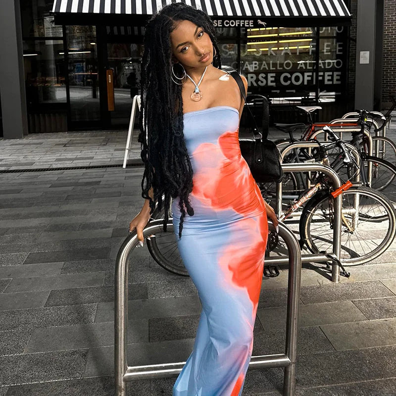 Women Strapless Printed Maxi Beach Dress