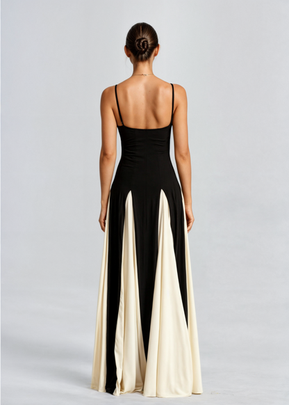 Women's Elegant Sweetheart Maxi Dress – Fitted Bodice, Two-Tone Formal Style