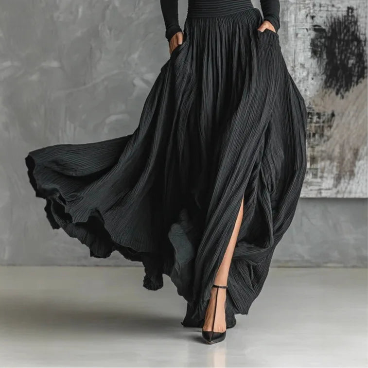 Women's High Waist Pleated Maxi Skirt & Fitted Shirt Set – Elegant Style