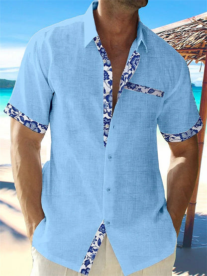 Stylish Linen Shirt with Floral Trim for Men